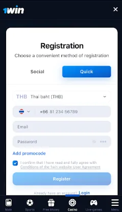1win app registration Thailand